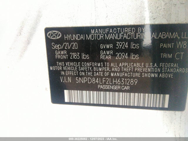 2020 HYUNDAI ELANTRA VALUE EDITION VIN: 5NPD84LF2LH631289