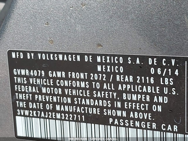 2014 VOLKSWAGEN JETTA 2.0L S VIN: 3VW2K7AJ2EM322711