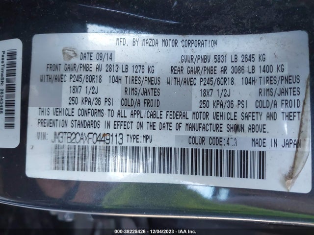 Mazda Cx-9 Touring 2015 JM3TB2CAXF0449113 Image 9