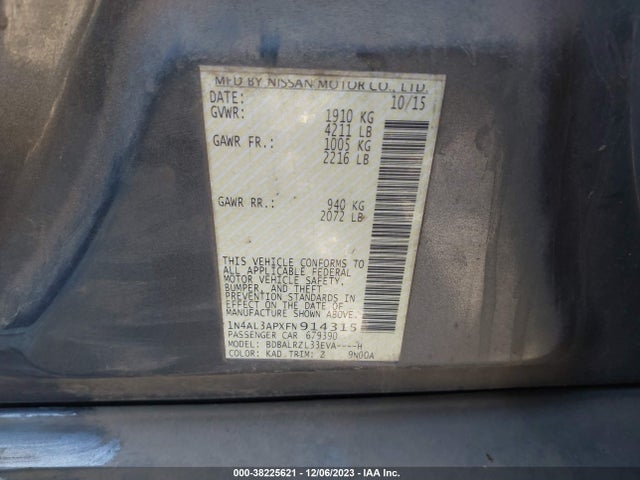 2015 NISSAN ALTIMA 2.5 SL VIN: 1N4AL3APXFN914315
