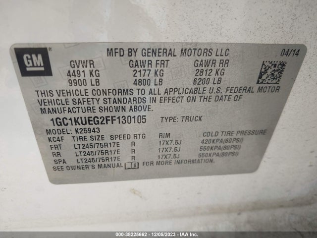 Chevrolet Silverado 2500hd Wt 2015 1GC1KUEG2FF130105 Image 9