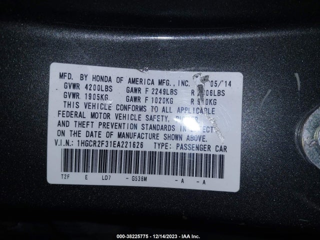 Honda ACCORD LX 2014 1HGCR2F31EA221626 Image 9
