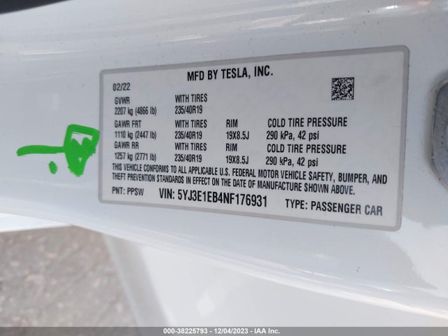 2022 TESLA MODEL 3 5YJ3E1EB4NF176931 Photo 8