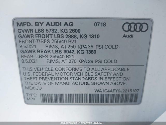 2018 AUDI SQ5 WA1C4AFY0J2215107 Photo 8