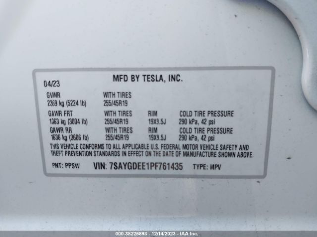 7SAYGDEE1PF761435 Tesla Model Y