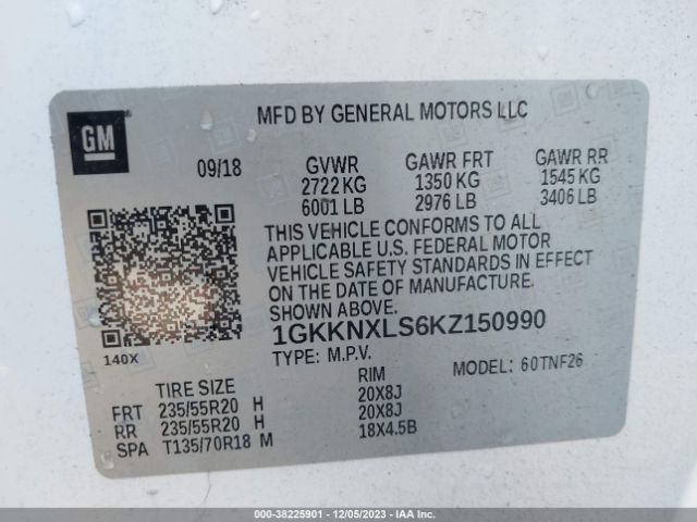 1GKKNXLS6KZ150990 GMC Acadia Denali