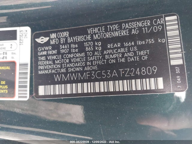 2010 MINI COOPER WMWMF3C53ATZ24809 Photo 8
