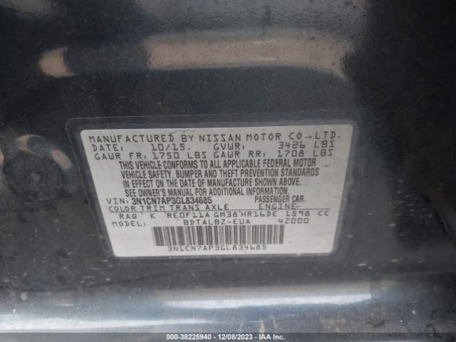 3N1CN7AP3GL834685 Nissan Versa 1.6 Sv