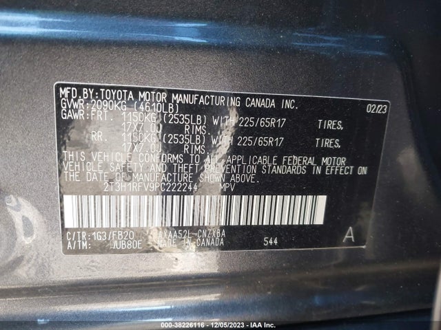 2023 TOYOTA RAV4 LE VIN: 2T3H1RFV9PC222244
