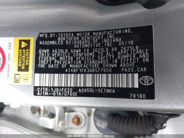 4T4BF1FK3GR577650 Toyota CAMRY LE