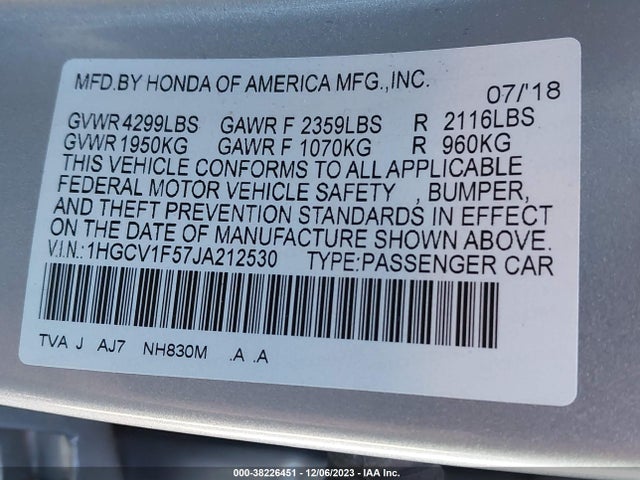 Honda Accord Ex-l 2018 1HGCV1F57JA212530 Image 9
