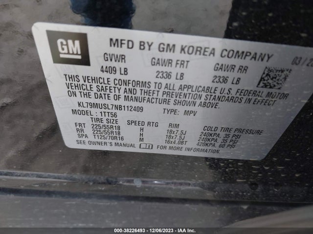 Chevrolet Trailblazer Awd Rs 2022 KL79MUSL7NB112409 Image 9