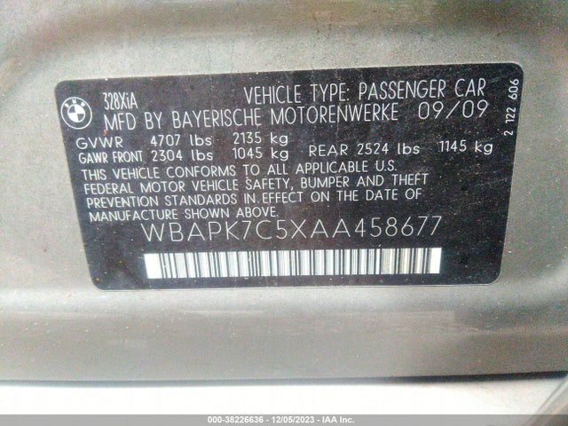 2010 BMW 328I XDRIVE VIN: WBAPK7C5XAA458677