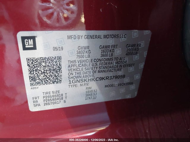 Chevrolet Suburban Lt 2019 1GNSKHKC9KR379059 Image 9