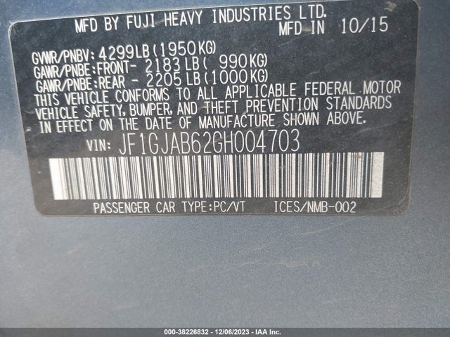 JF1GJAB62GH004703 Subaru Impreza 2.0i Premium