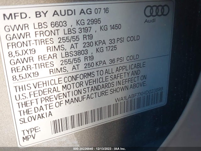 Audi Q7 3.0t Premium 2017 WA1LABF7XHD023889 Image 9