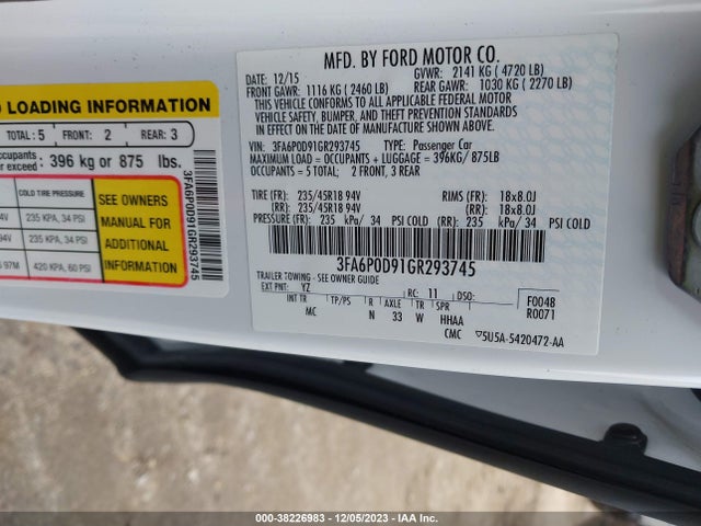 3FA6P0D91GR293745 Ford Fusion Titanium