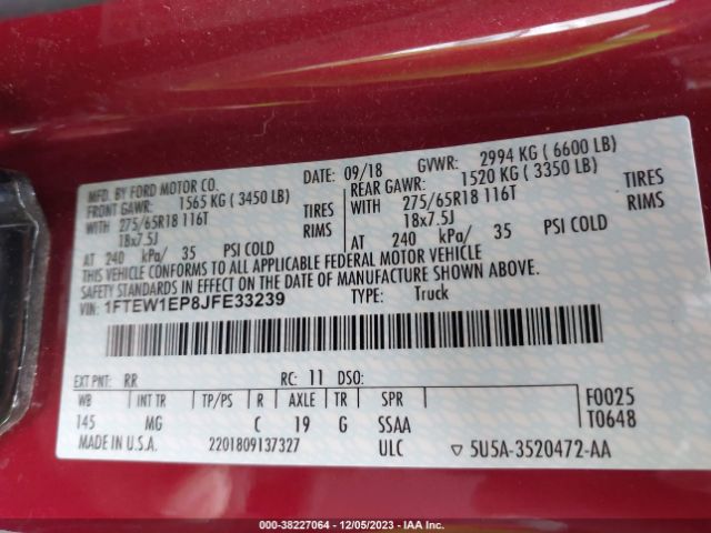 1FTEW1EP8JFE33239 Ford F-150 Xlt