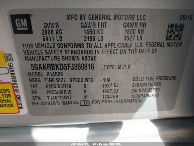 5GAKRBKD5FJ360816 Buick Enclave Leather