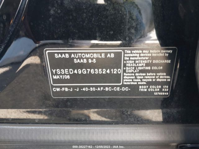 2006 SAAB 9-5 YS3ED49G763524120 Photo 8