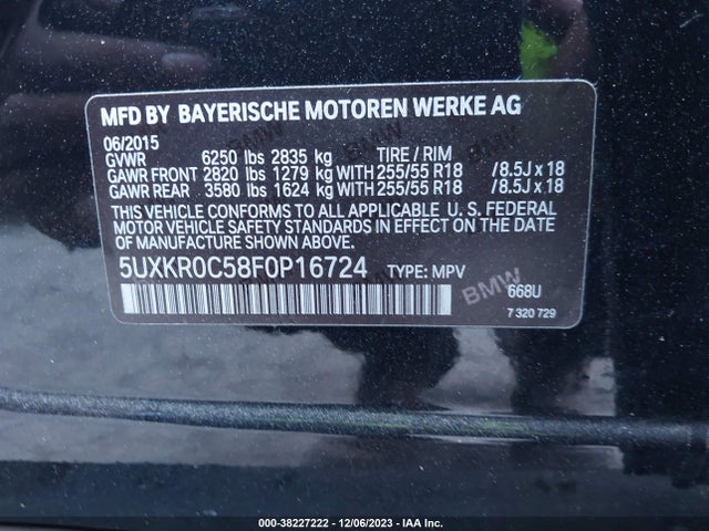 BMW X5 Xdrive35i 2015 5UXKR0C58F0P16724 Image 9