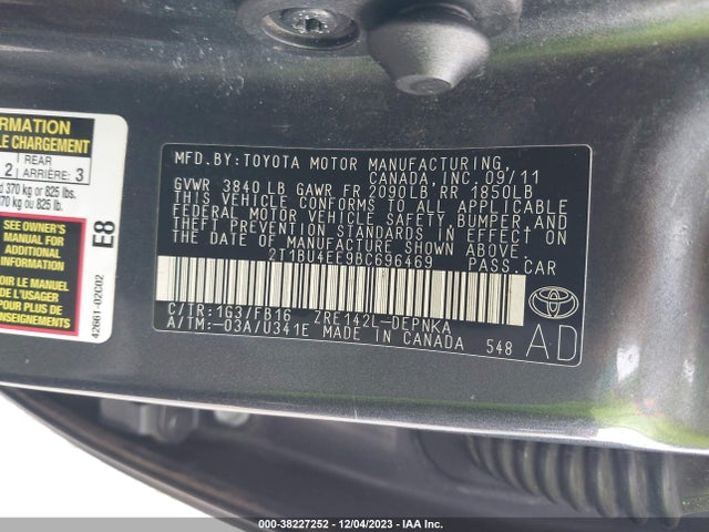2011 TOYOTA COROLLA LE VIN: 2T1BU4EE9BC696469