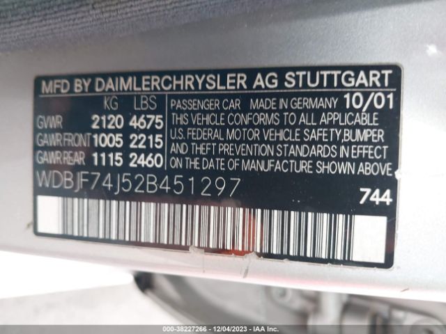 2002 MERCEDES-BENZ E-CLASS WDBJF74J52B451297 Photo 8