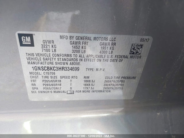 Chevrolet Tahoe Lt 2017 1GNSCBKC3HR334699 Image 9