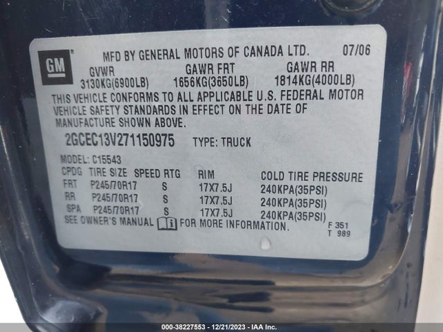 2007 CHEVROLET SILVERADO 1500 CLASSIC LS VIN: 2GCEC13V271150975