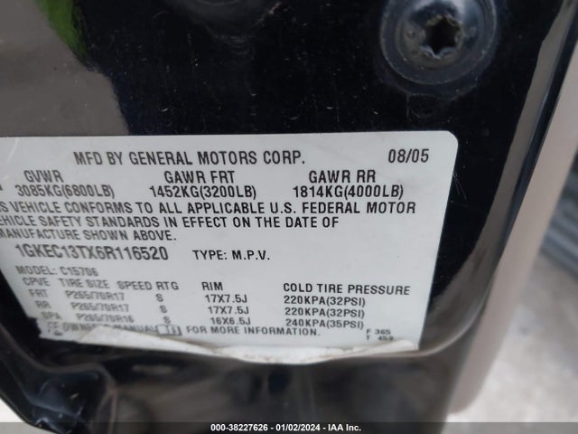Aukcja sprzedaży 2006 Gmc Yukon Slt, vin: 1GKEC13TX6R116520, numer aukcji: 38227626