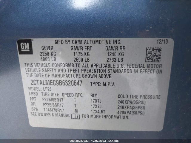 2011 GMC TERRAIN SLE-1 VIN: 2CTALMEC9B6320647