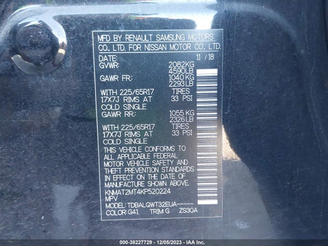 2019 NISSAN ROGUE SV VIN: KNMAT2MT4KP520224
