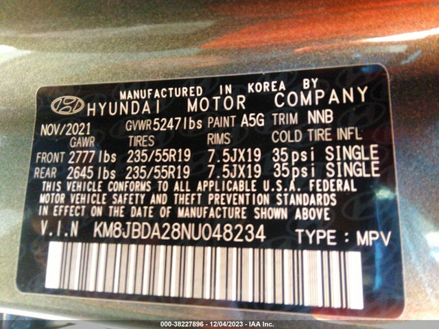 2022 HYUNDAI TUCSON PLUG-IN HYBRID SEL VIN: KM8JBDA28NU048234