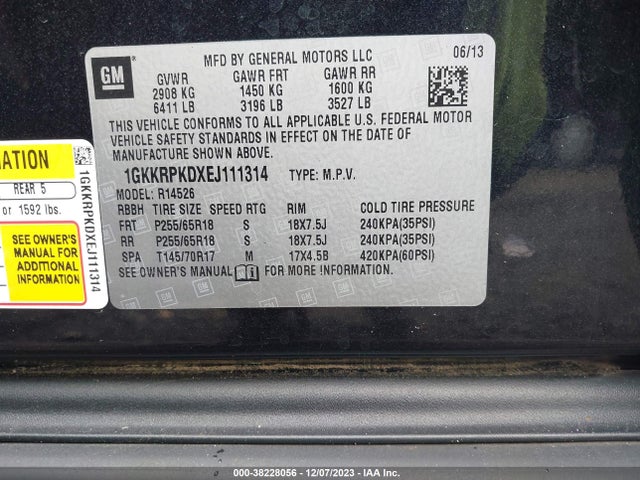 GMC Acadia Sle-2 2014 1GKKRPKDXEJ111314 Image 9