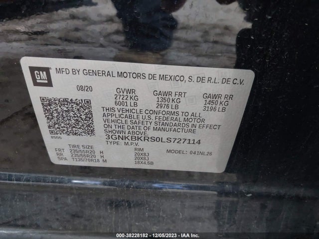 2020 CHEVROLET BLAZER RS VIN: 3GNKBKRS0LS727114