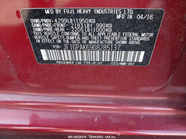 Subaru Impreza 2.0i Limited 2016 JF1GPAK69G8285137 Image 9