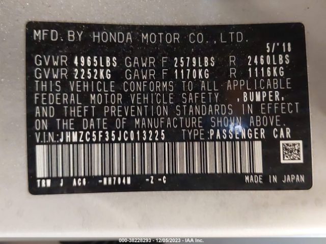 JHMZC5F35JC013225 Honda Clarity Plug-in Hybrid Touring