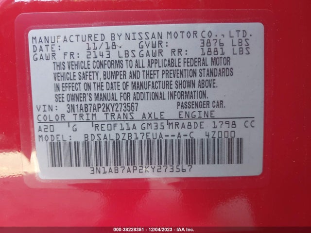 Niss Sentra 2019 3N1AB7AP2KY273567 Image 22
