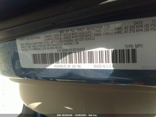 2008 SUBARU OUTBACK (NATL) LTD/LTD LL BEAN W/NAV/LTD LL BEAN W/NAV/VDC/LTD W/VDC VIN: 4S4BP62C987344052