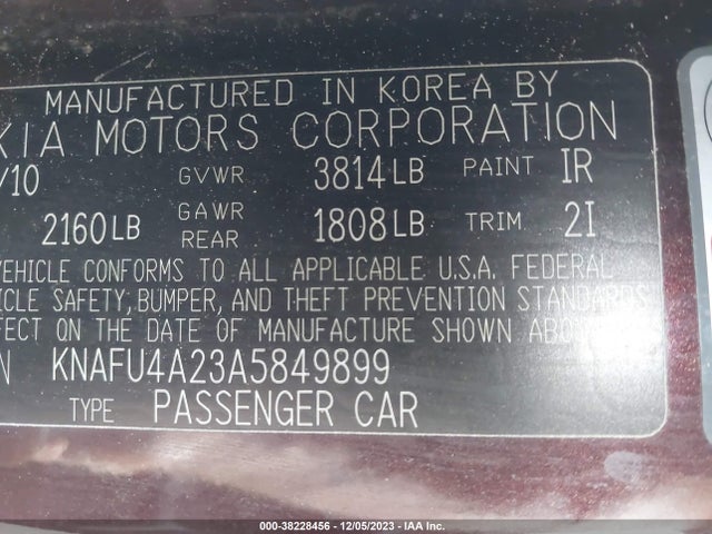 2010 KIA FORTE EX VIN: KNAFU4A23A5849899