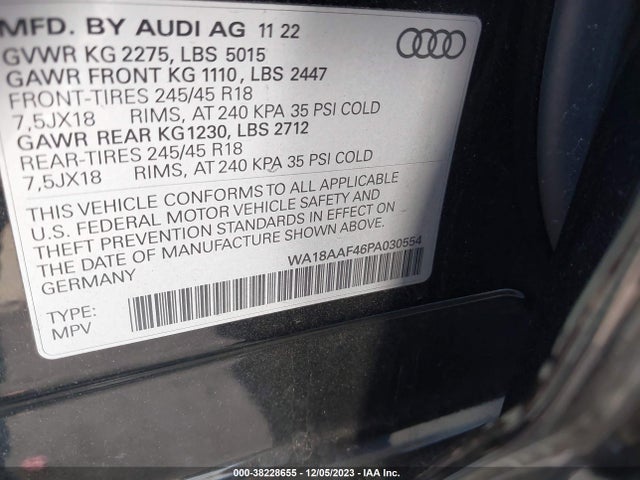 WA18AAF46PA030554 Audi A4 Allroad Premium Plus 45 Tfsi Quattro S Tronic
