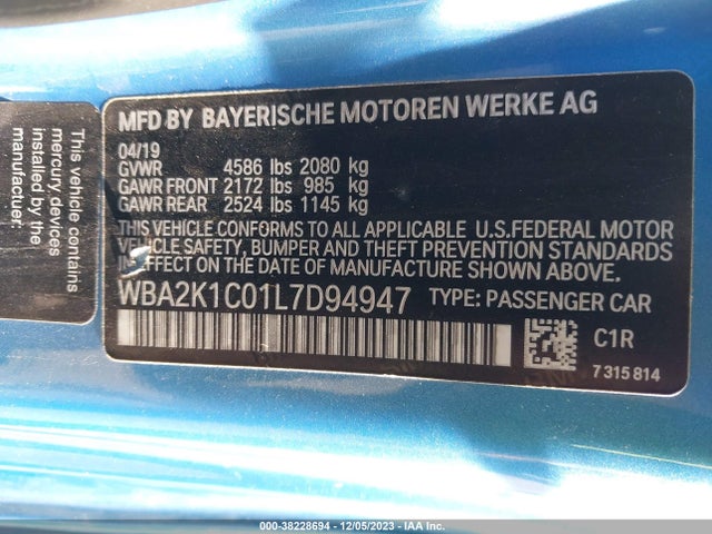 BMW 2 Series 230i Xdrive 2020 WBA2K1C01L7D94947 Image 9