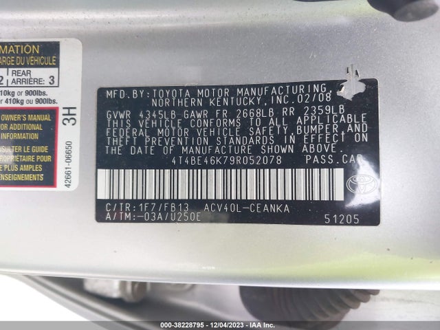 2009 TOYOTA CAMRY LE VIN: 4T4BE46K79R052078
