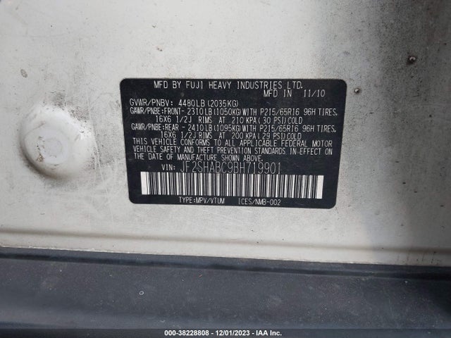 2011 SUBARU FORESTER 2.5X VIN: JF2SHABC9BH719901