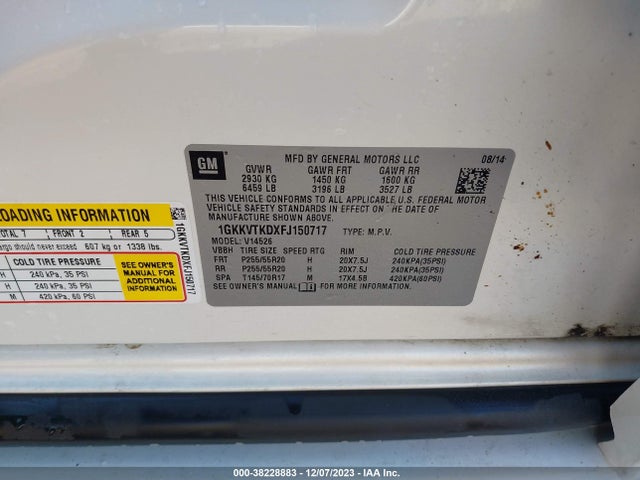2015 GMC ACADIA DENALI VIN: 1GKKVTKDXFJ150717