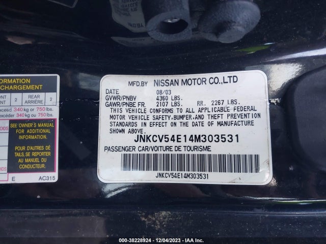 2004 INFINITI G35 VIN: JNKCV54E14M303531