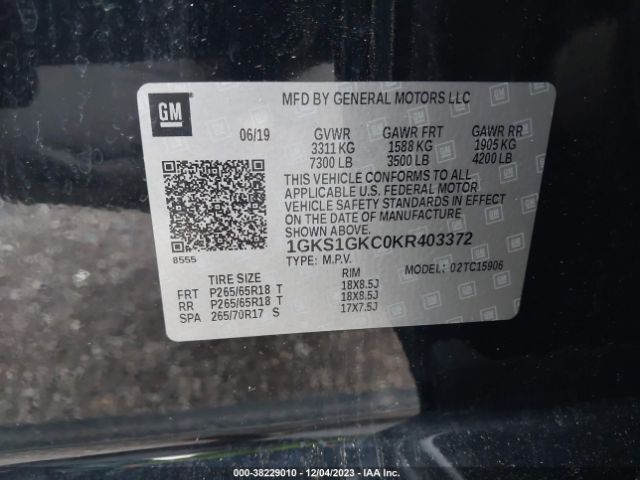 1GKS1GKC0KR403372 GMC Yukon Xl Slt