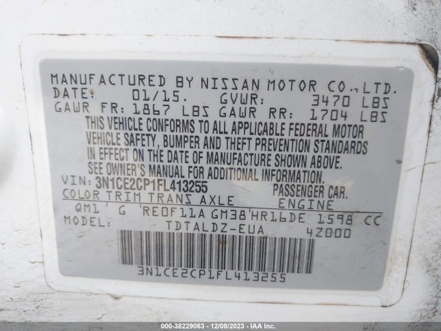 Nissan Versa Note S Sr/s Plus/sl/sr/sv 2015 3N1CE2CP1FL413255 Image 9