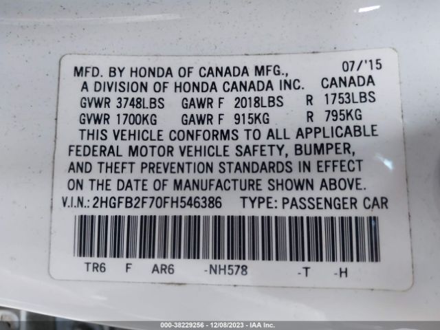 2HGFB2F70FH546386 Honda CIVIC SE