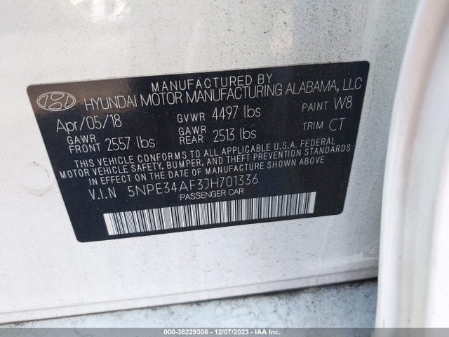2018 HYUNDAI SONATA SPORT VIN: 5NPE34AF3JH701336